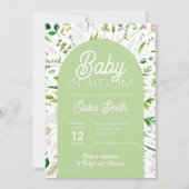 Carte d'invitation pour une baby shower vert sauge (Devant)