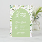 Carte d'invitation pour une baby shower vert sauge (Debout devant)