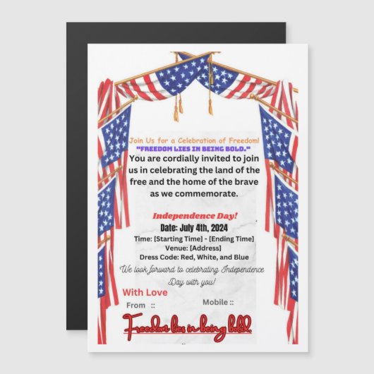 Carte d'invitation pour une célébration de la libe (Devant / Derrière)