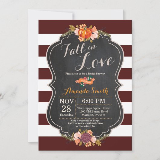 Carte d'invitation pour une douche nuptiale tombée (Devant)