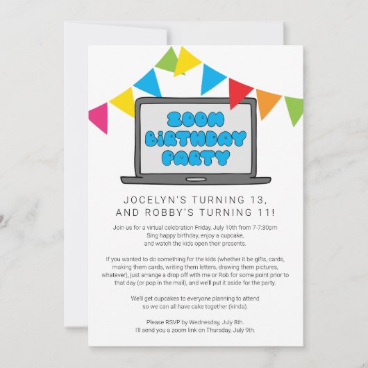 Carte d'invitation pour une fête d'anniversaire Zo (Devant)