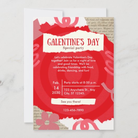 Carte d'invitation pour une fête de Galentine's Da (Devant)