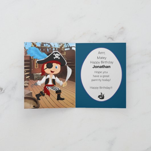 Carte d'invitation pour une fête de garçon pirate (Intérieur)