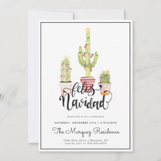 Carte d'invitation pour une fête de Noël Cactus |  (Devant)