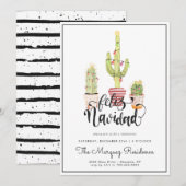 Carte d'invitation pour une fête de Noël Cactus |  (Devant / Derrière)