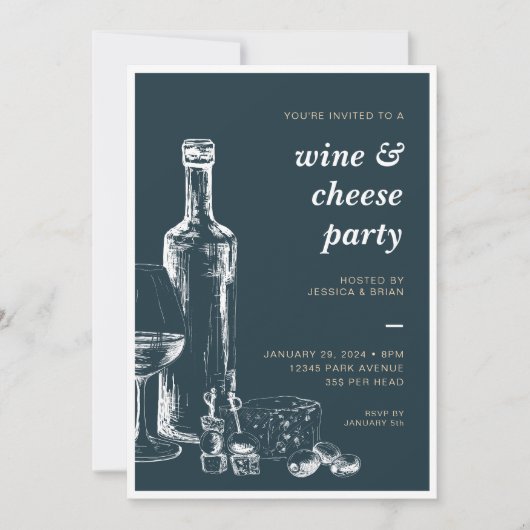 Carte d'invitation pour une fête de vin et fromage (Devant)