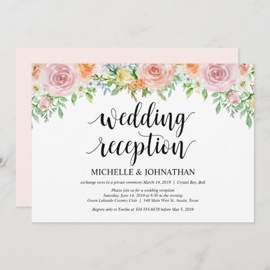 Carte d'invitation pour une réception de mariage e (Devant / Derrière)