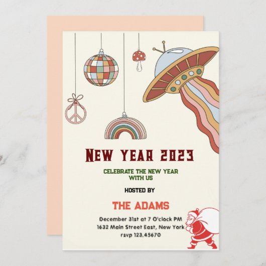 Carte d'invitation pour une soirée du Nouvel An ré (Devant / Derrière)