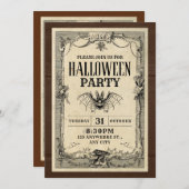 Carte d'invitation pour une soirée Halloween (Devant / Derrière)