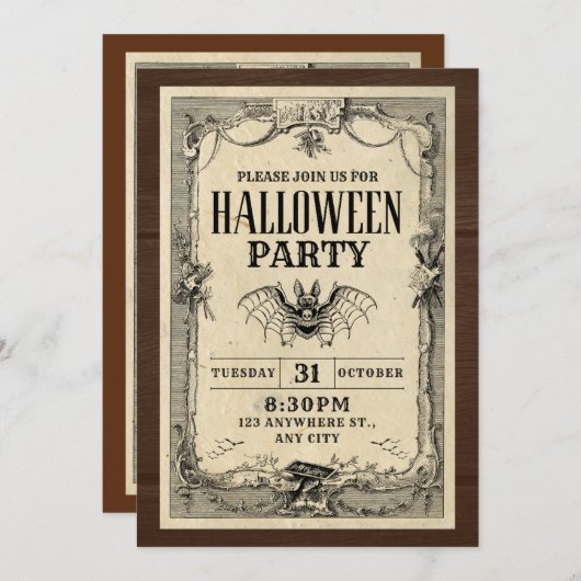 Carte d'invitation pour une soirée Halloween (Devant / Derrière)