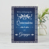 Carte d'invitation Quinceañera (navy) (Debout devant)