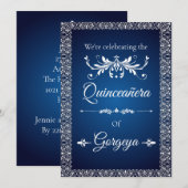 Carte d'invitation Quinceañera (navy) (Devant / Derrière)