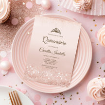 Carte d'invitation Quinceañera pailletée Rose Gold