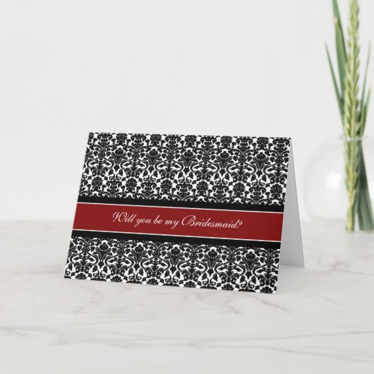 Carte d'invitation Red Damask Bridesmaid (Devant)