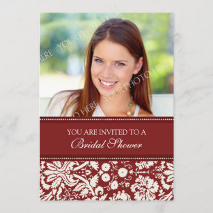 Carte d'invitation Red Damask Photo Bridal Douche