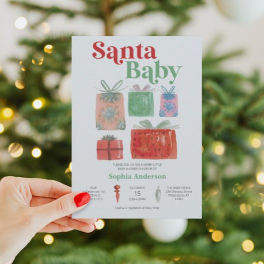 Carte d'invitation Retro Christmas Père Noël Baby 