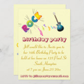 Carte d'invitation rock 16th Birthday. (Devant / Derrière)
