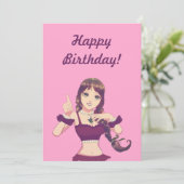 Carte d'invitation rose pour l'anniversaire d'une (Debout devant)
