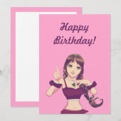 Carte d'invitation rose pour l'anniversaire d'une (Devant / Derrière)
