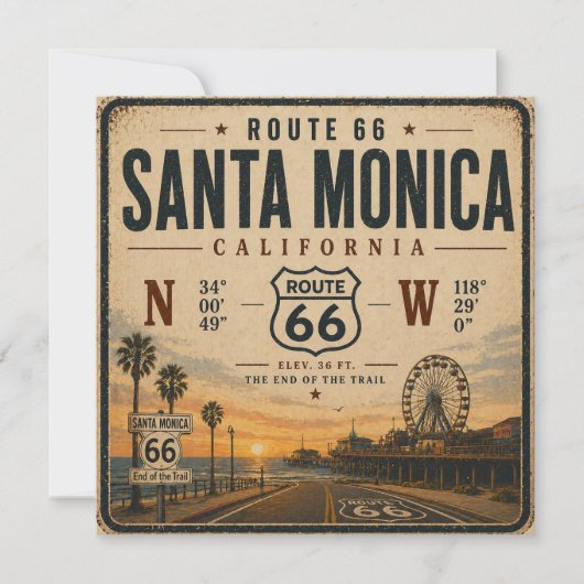 Carte d'invitation Route 66 de Santa Monica (Devant)