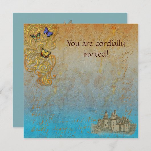 Carte d'invitation royale du château médiéval (Devant / Derrière)