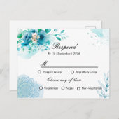 Carte d'invitation RSPV floral bleu pour mariage (Devant / Derrière)