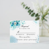 Carte d'invitation RSPV floral bleu pour mariage (Debout devant)