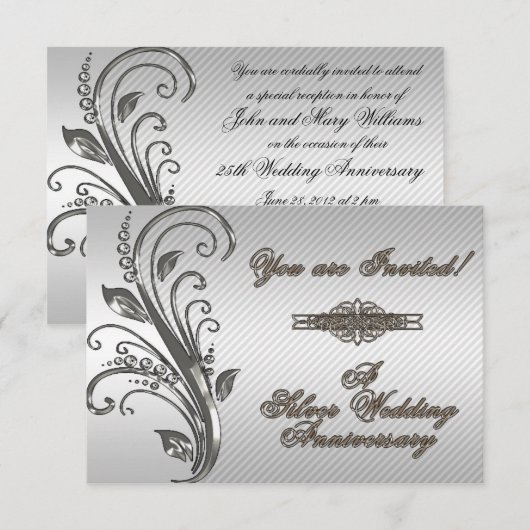 Carte d'invitation RSVP pour les 25 ans de mariage (Devant / Derrière)