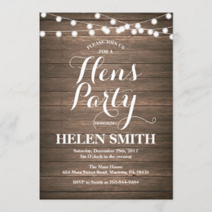 Carte d'invitation Rustic Wood Hens Party