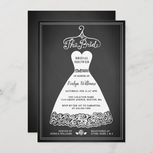 Carte d'invitation Rustique Chalkboard Bridal Douc (Devant / Derrière)