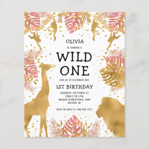 Carte d'invitation Safari Rose pour le 1er anniver