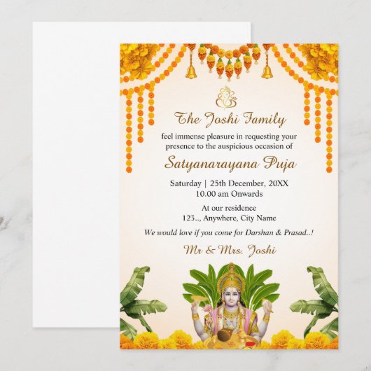 Carte d'invitation Satyanarayan Katha (Devant / Derrière)