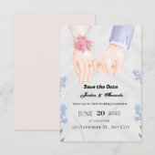 Carte d'invitation "Save the Date" à motif floral  (Devant / Derrière)