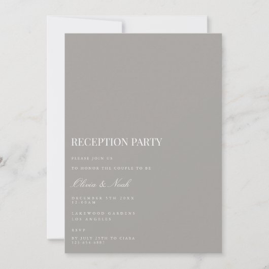 Carte d'invitation Script blanc et gris à la récep (Devant)
