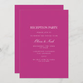 Carte d'invitation Script White & Magenta Réceptio (Devant / Derrière)