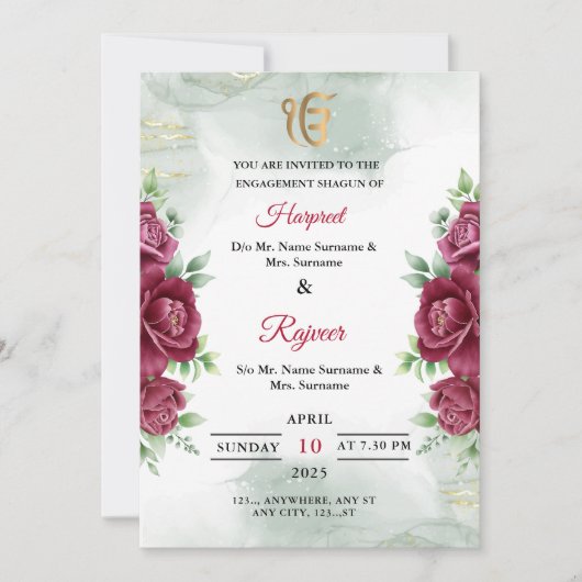 Carte d'invitation Shagun pour fiançailles Sikh, C (Devant)