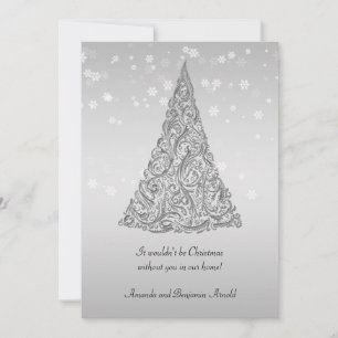Carte d'invitation Silver Holiday Tree Snowflakes