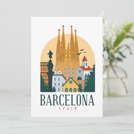 Carte d'invitation Skyline Espagne Barcelone (Debout devant)