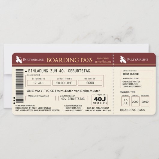 carte d'invitation spéciale pour les 40 ans (Devant)
