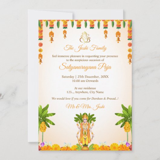 Carte d'invitation Sri Satyanarayan Katha (Devant)