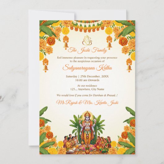 Carte d'invitation Sri Satyanarayan Katha (Devant)