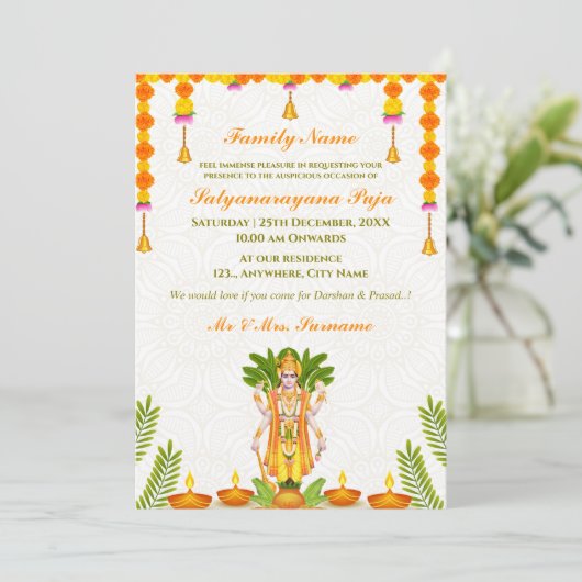 Carte d'invitation Sri Satyanarayan Pooja (Debout devant)