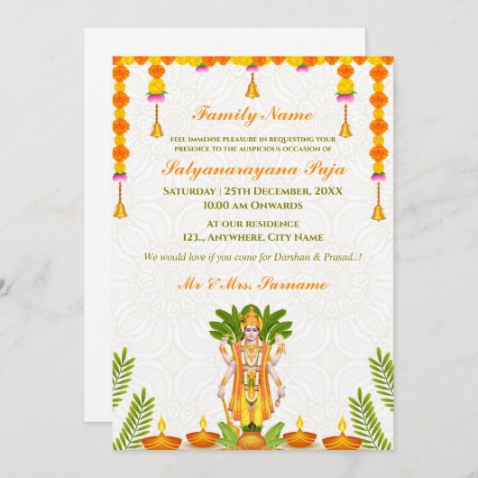 Carte d'invitation Sri Satyanarayan Pooja (Devant / Derrière)