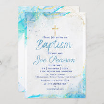 Carte d'invitation stylish Blue Son Baptême