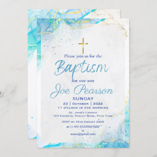 Carte d'invitation stylish Blue Son Baptême