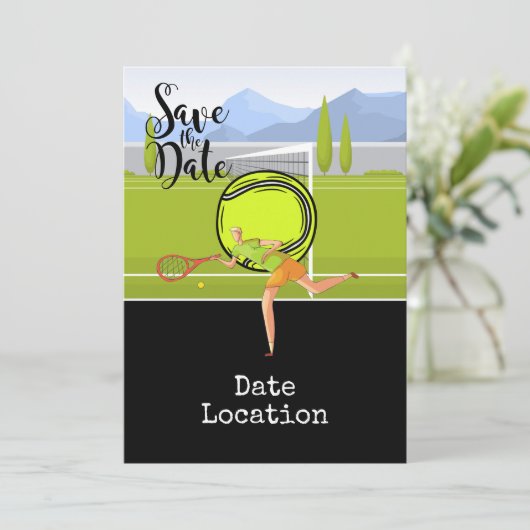 Carte d'invitation Tennis Save the Date (Debout devant)