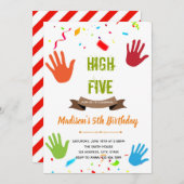 Carte d'invitation thème anniversaire High five (Devant / Derrière)