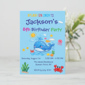 Carte d'invitation thème baleine pour l'anniversai (Debout devant)