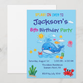 Carte d'invitation thème baleine pour l'anniversai (Devant / Derrière)
