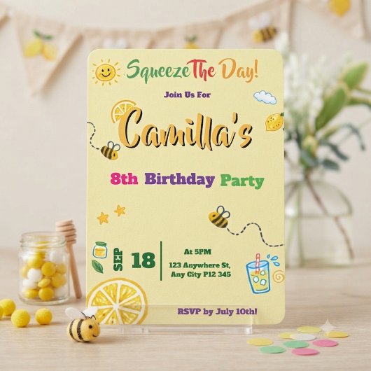 Carte d'invitation thème lemon pour anniversaire d